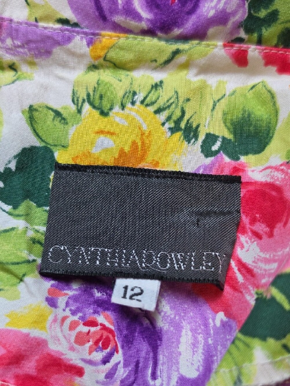CYNTHIA ROWLEY | Spring Floral Button Front Collared Dress Pearl Buttons | 12‎ - Picture 4 of 7